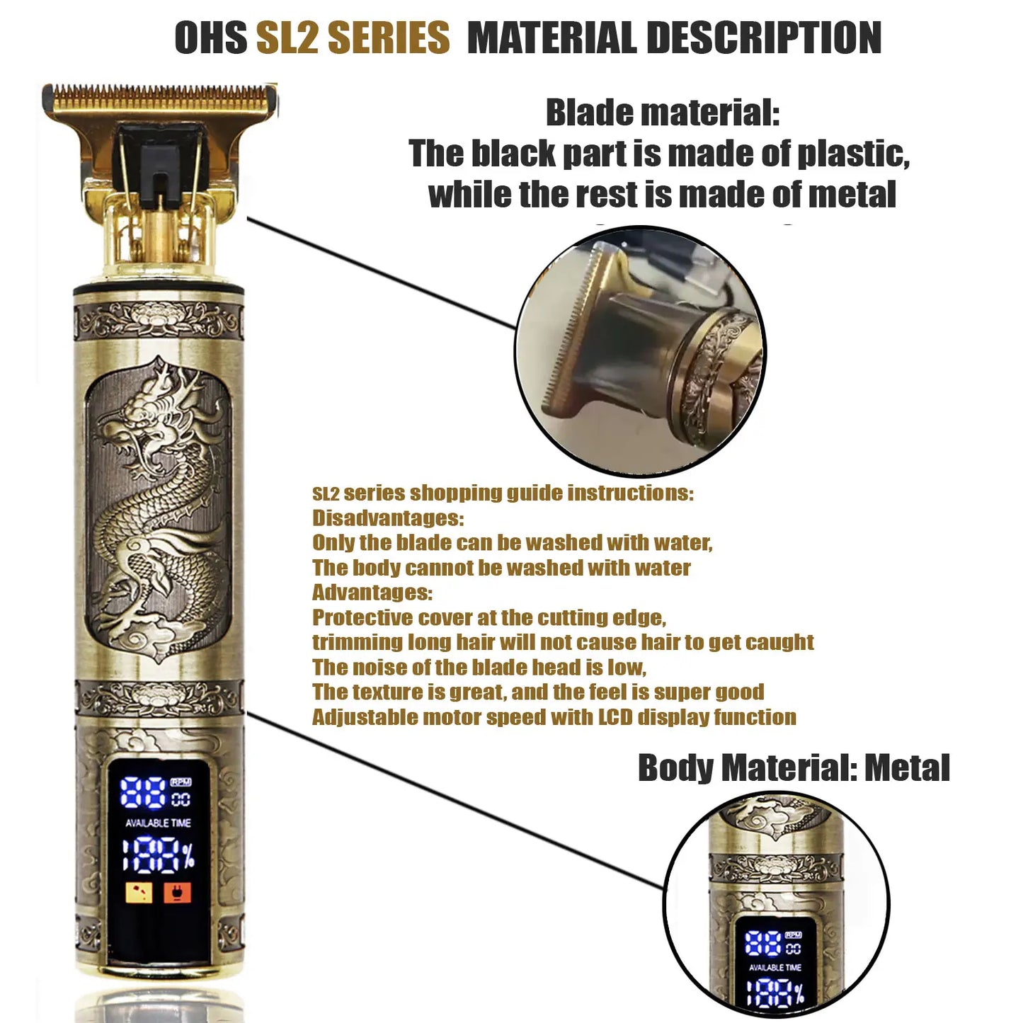 OHS T9 Vintage Electric Hairdresser Oil Shaving Head Pusher Carving Clipper Hair Cutting Machine Precision Trimmer for Men Care