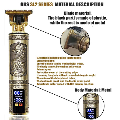 OHS T9 Vintage Electric Hairdresser Oil Shaving Head Pusher Carving Clipper Hair Cutting Machine Precision Trimmer for Men Care