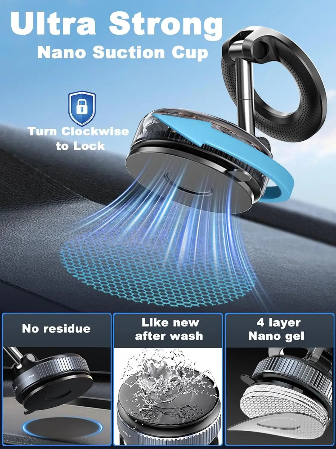 Magnetic Car Phone Holder Foldable Design Upgraded 360° Adjustable Vacuum Suction Cup Bracket for Car Dashboard & Windshield
