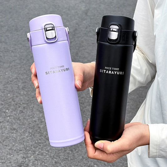 1 PC Stainless Steel Vacuum Flask, 500ml Pop-Up Direct Drink Insulated Bottle with Wide Handle, Outdoor Portable Sports Bottle by PDG ibma