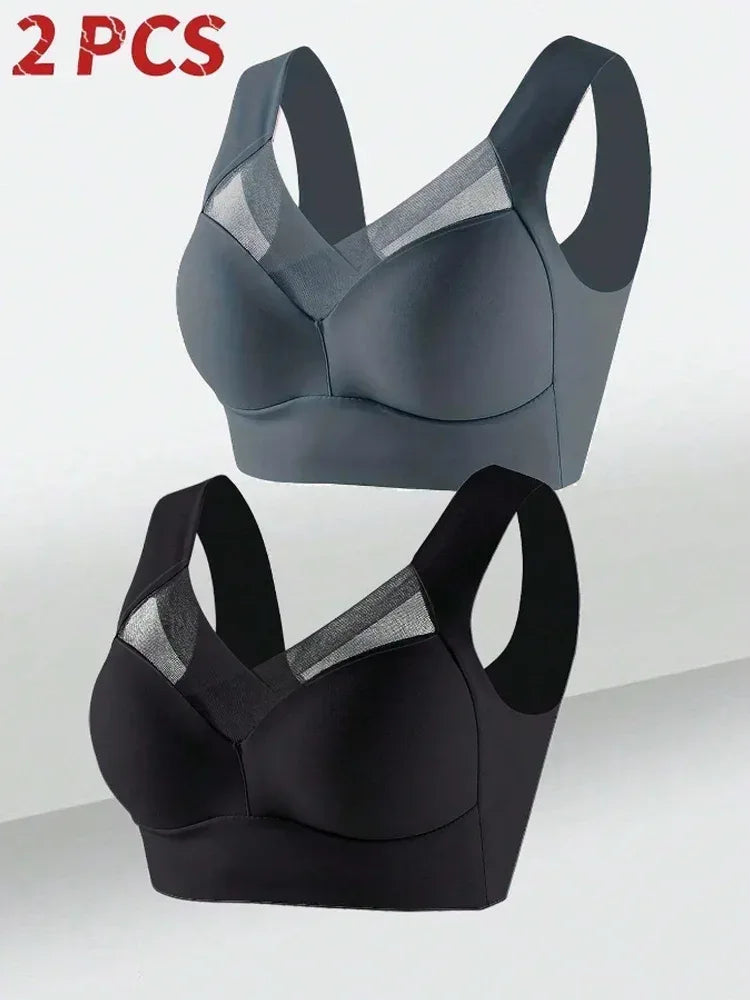 2 PCS Underwear Seamless Bra Women Is Sexy Large Size Tops Support Small Comfortable No Steel Ring Underwear L-6XL