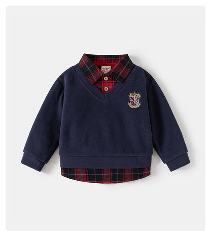 Fashion Boys Shirts Sweatshirts Turndown Collar Kids Tops Outfits Long Sleeve Children's Clothes