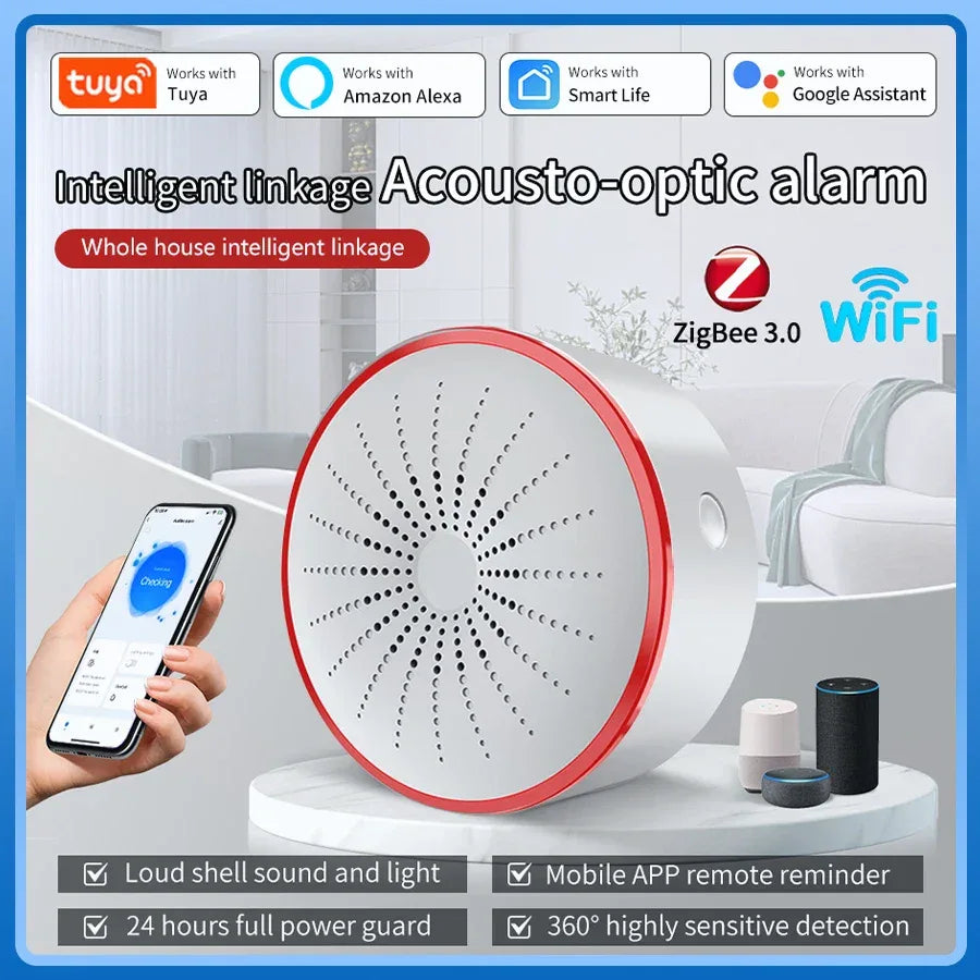 Tuya WiFi ZigBee Alarm Siren Sensor Detector Sound And Light Alarm Home Security System Smart Life APP Alexa Google Assistant