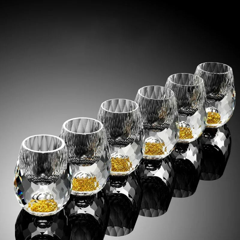 1/2/4/6pcs Luxury Crystal Glass Vodka Sake Shochu Bar Liqueur Gold Foil Glass Tea Cup Gift Hard Liquor Wine Glasses 15ml