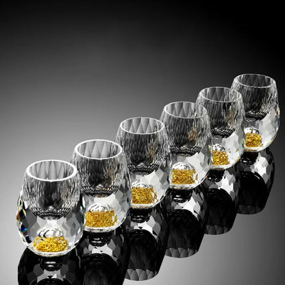 1/2/4/6pcs Luxury Crystal Glass Vodka Sake Shochu Bar Liqueur Gold Foil Glass Tea Cup Gift Hard Liquor Wine Glasses 15ml