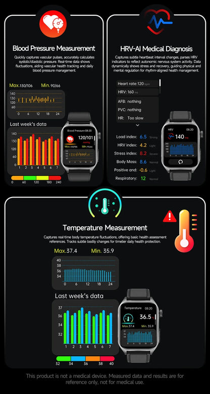 New 650nm Dual probe laser Health Smart Watch ECG+PPG Blood pressure Uric Acid Blood lipids AMOLED Physical therapy Smartwatches
