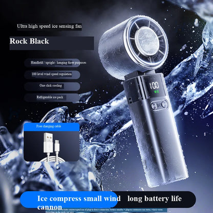 Handheld Fan with Semiconductor Cooling, Ice Compress, Ultra-Long Battery Life, Foldable Tabletop, Digital Display, Mini Fan