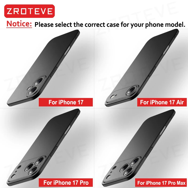 For iPhone 17 Air 17e 16 16e 15 14 13 12 Pro Max ZROTEVE Slim Matte Hard PC Cover For iPhone17 iPhone16 Plus Phone Case