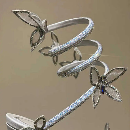 New Spring and Summer Women's High-heeled Sandals Snake-shaped Butterfly Diamond Flower Stiletto Heel Sandals High Heels