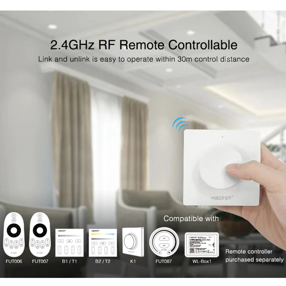 Miboxer TRI-C1 AC Triac Dimmer Single Color Controller 110-220V Push Dim Wall WiFi PWM RF Voice Control For Filament Lamp