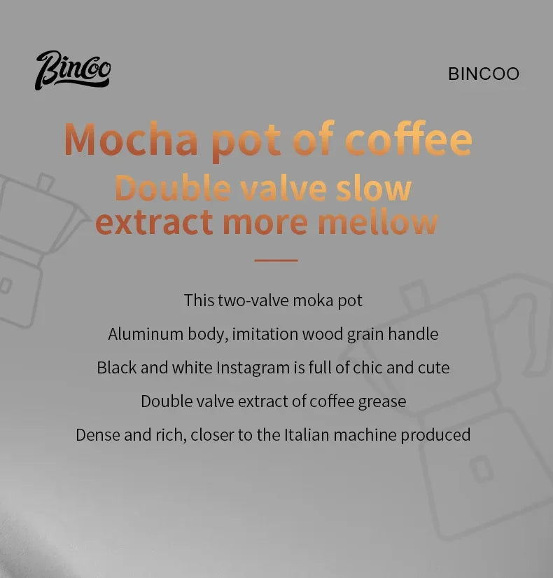 Bincoo Dual Valve Moka Pot Espresso Maker Mocha Pot Brewed Coffee Pot 220V Electric Stove Concentrated Extraction Barista Tools