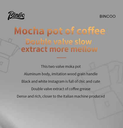 Bincoo Dual Valve Moka Pot Espresso Maker Mocha Pot Brewed Coffee Pot 220V Electric Stove Concentrated Extraction Barista Tools