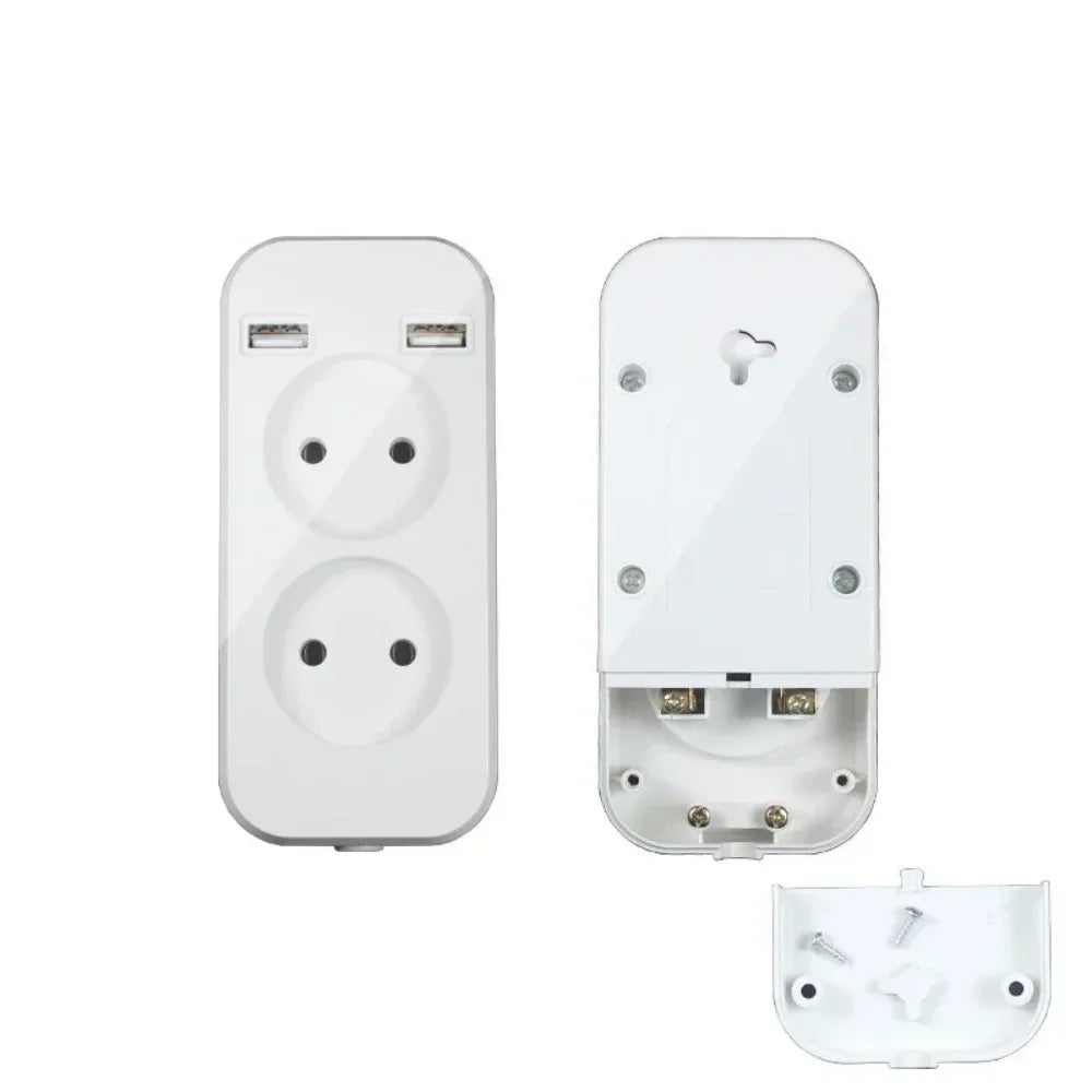 2025 New Upgrade European Plug Socket EU Plug Adapter With 2 USB Outlet Charger Multi Function Travel Charger For Phones Tablets