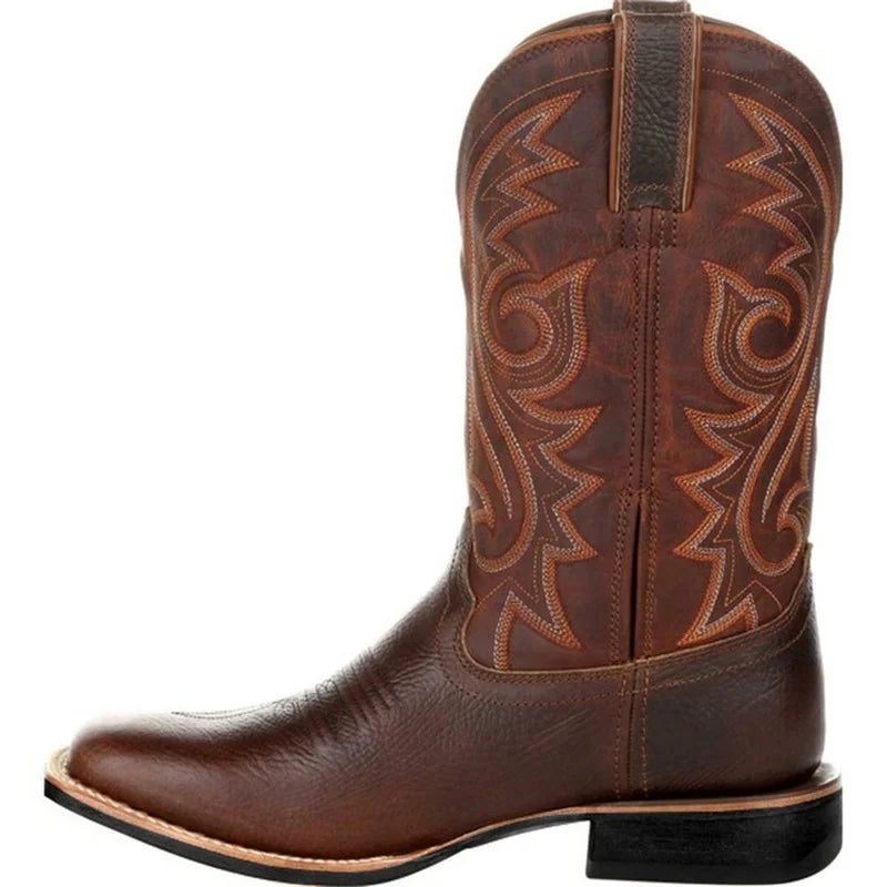 Bottes mi-mollet pour homme, style western cowboy, bottes de moto, automne, en cuir PU, modèle totem, chaussures homme au design rétro