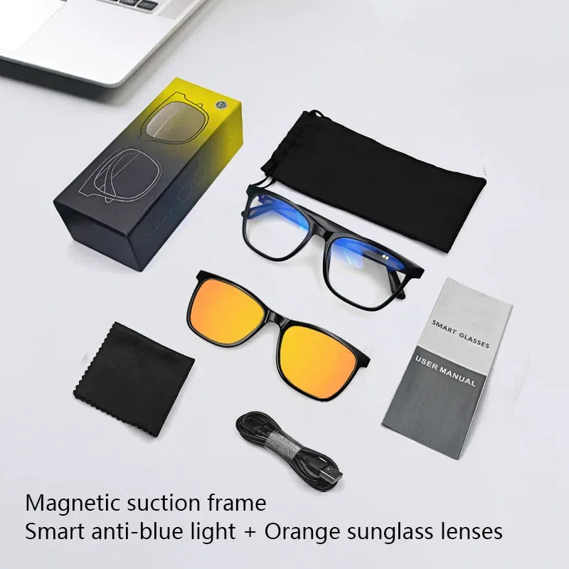 CLLOIO Bluetooth Smart Prescription Glasses Magnet Clip On Polarized Myopia Eyewear Anti Blue Light Progressive Reading Glasses