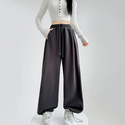 Black Gray High Waist Sweatpants Women Spring Autumn Elastic Waisted Wide Leg Trousers Woman Comfort Straight Loose Sport Pants