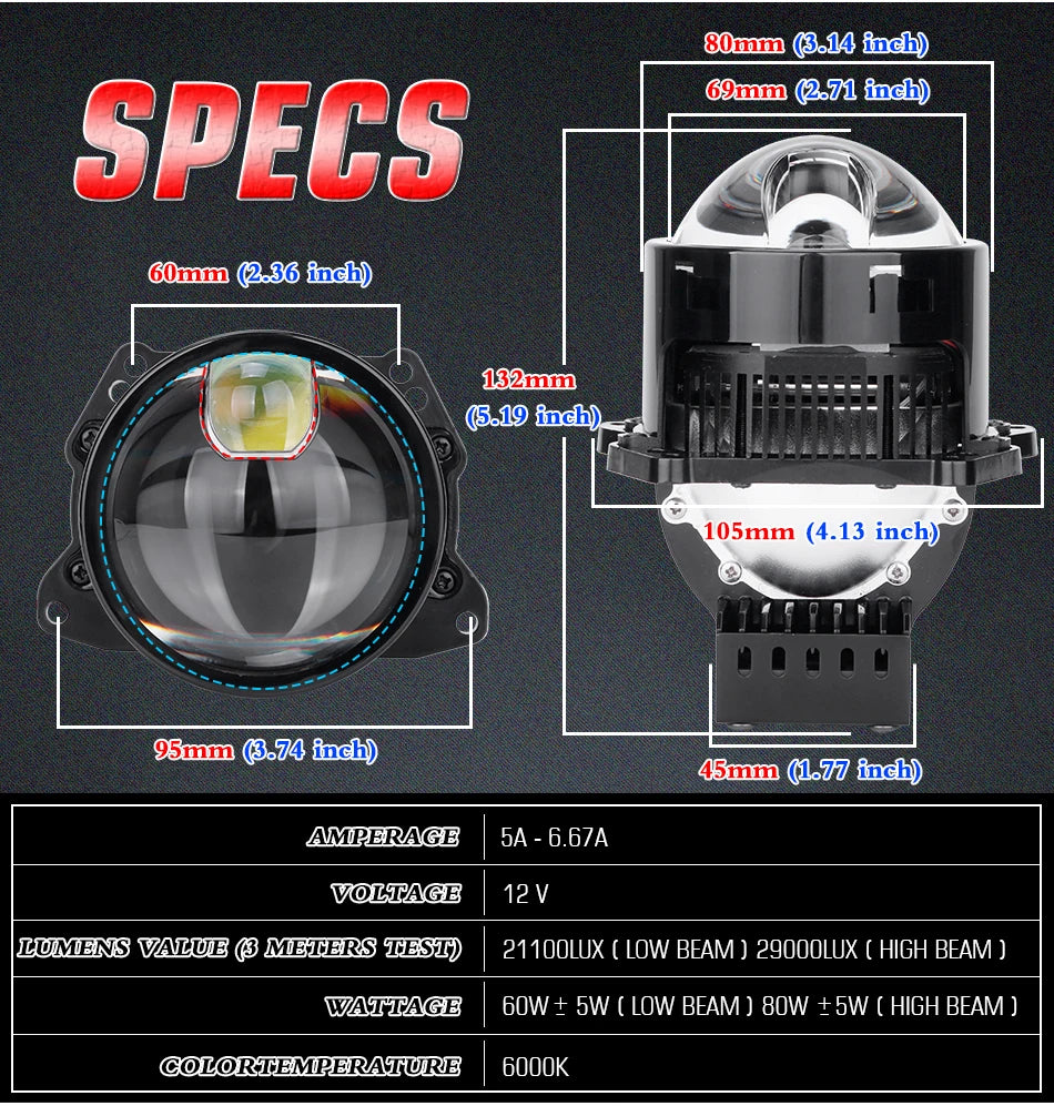 Riderspark 3 Inch Bi LED Projector Headlights Lenses Hella Laser LED Lights 160W 60000LM Headlamp Car Accessories RHD LHD Spot