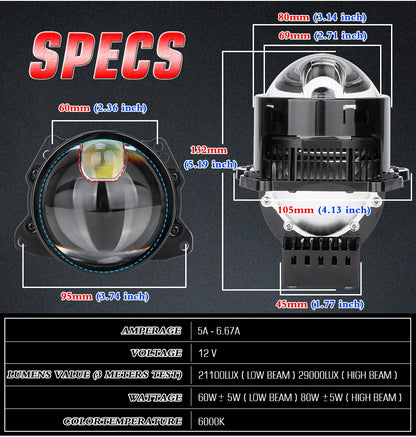 Riderspark 3 Inch Bi LED Projector Headlights Lenses Hella Laser LED Lights 160W 60000LM Headlamp Car Accessories RHD LHD Spot