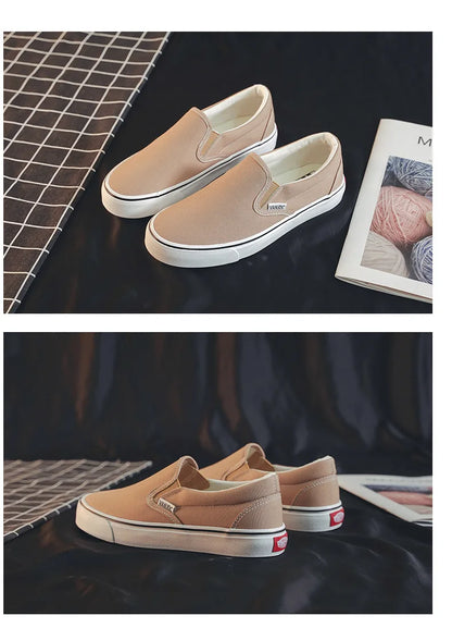 Women's Slip-On Canvas Shoes Summer 2026 Korean Style Student Flat Rubber Sole Wear-Resistant Low Cut Flat Heel Street Fashion