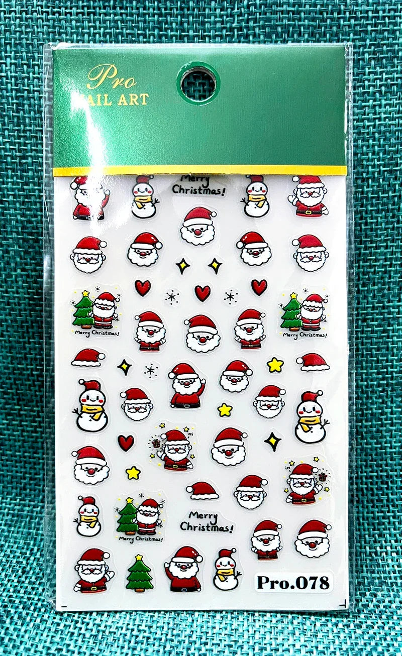 1pc Christmas Nail Art Stickers 5D Winter Holiday Themed Nail Decor Santa/Snowflakes/Christmas Trees/Gingerbread Nail Supplies *