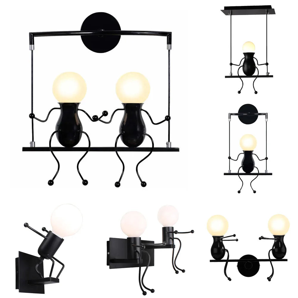 Humanoid Creative Wall Light Modern Simple Little Man Bedside Lamp Sconce Indoor Decor Hanging Lighting for Children Bedroom LED