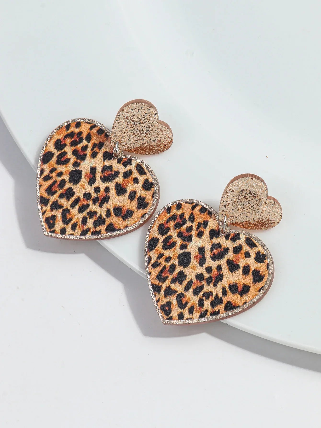 New Purple Glitter Leopard Heart Acrylic Dangle Earrings for Women Trendy Love Hanging Earring Jewelry Valentine's Day Gifts