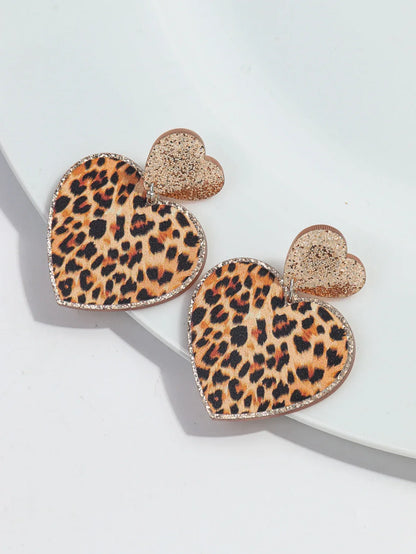 New Purple Glitter Leopard Heart Acrylic Dangle Earrings for Women Trendy Love Hanging Earring Jewelry Valentine's Day Gifts