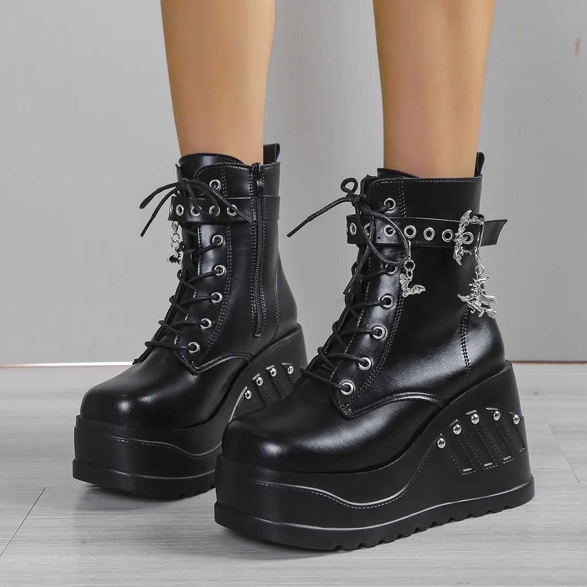 2024 New Boots for Women Fashion Hot Sale Punk Goth Platform Heels Wedge Women's Boots Casual Goth Punk Size 43 Women's Shoes