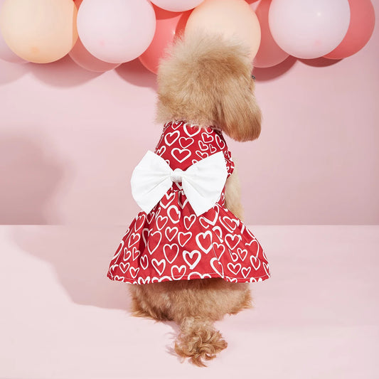 Valentines Day Pet Clothes Hearts Dog Valentines Outfit Bowknot Red Tulle Dog Dress with for Small Dogs Cat Girl by PDG ibma