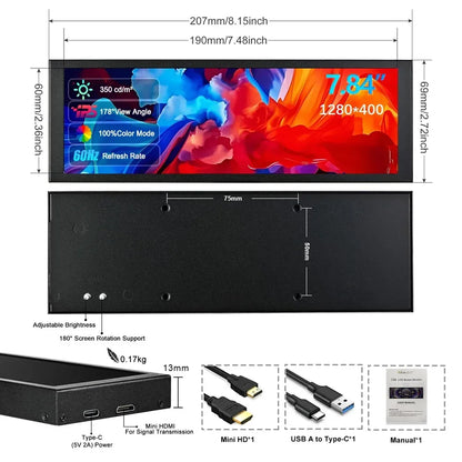 Wisecoco 11.3/8.8/7.84 inch HD IPS Secondary Screen Type-C for Laptop Computer Temperature DIY Aida64 CPU GPU Monitor