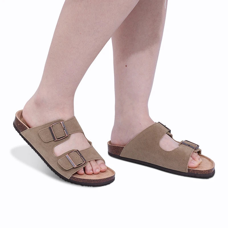 Shevalues Cork Sole Slippers For Women Men Classic Suede Summer Sandals With Arch Support Fashion Orthopedic Beach Cork Shoes