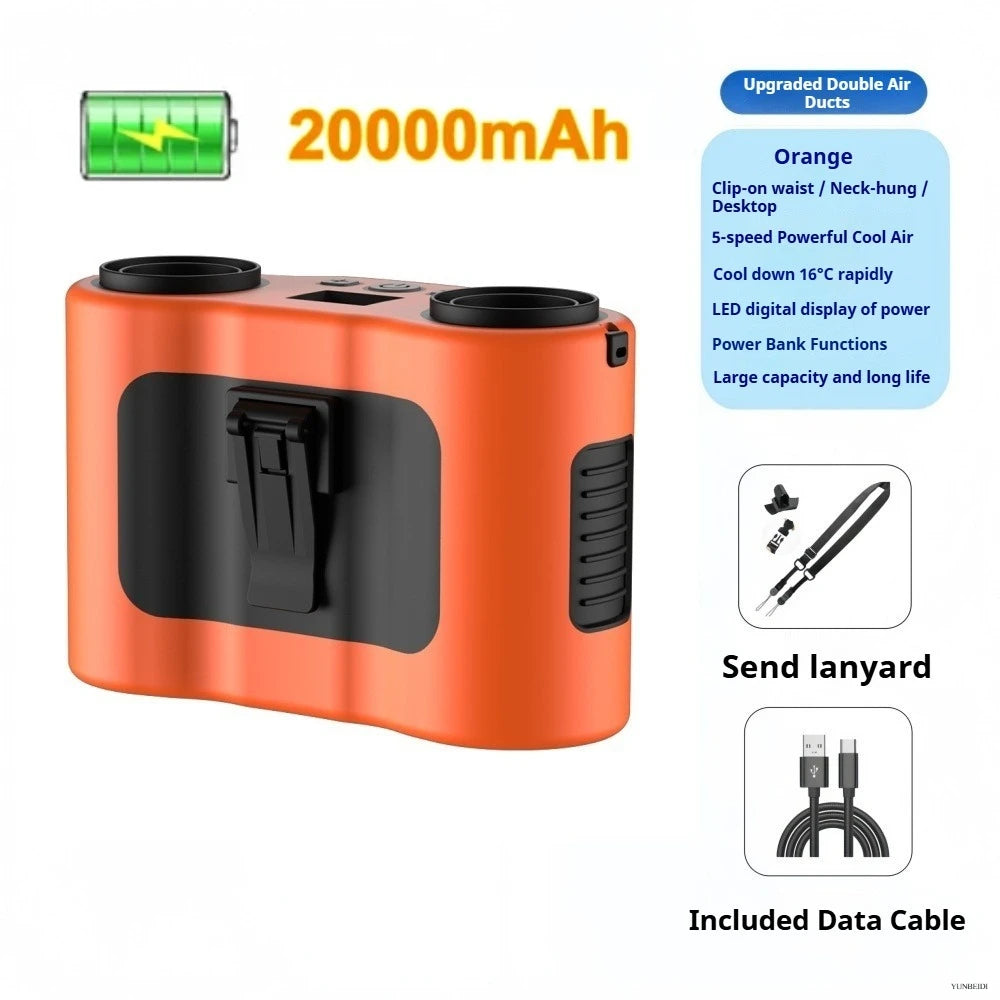 Portable Waist Clip Fan Small USB Charging Hanging Fan with LED Flashlight Outdoor Single/dual Air Outlet Fan 20000/10000Mah