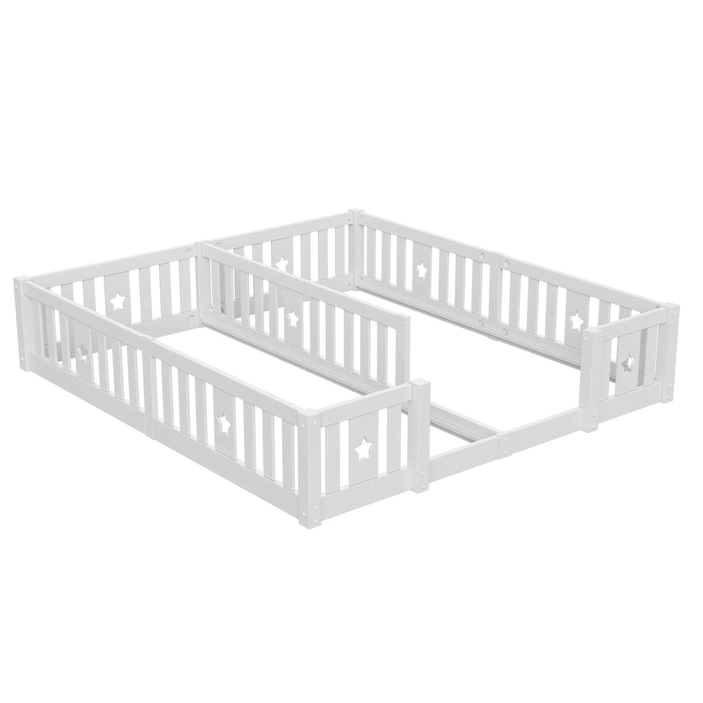 Rosahqnda Children's Bed Floor Bed 90x200cm with Railing Gate,Pine Wooden Bed for Families with 2 Children,Children's Twin Bed