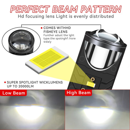H4 LED Projector Headlight Y6 Projector Lens with Fan Cooling 90W Automobile Hi Lo Beam Bulb 12V
