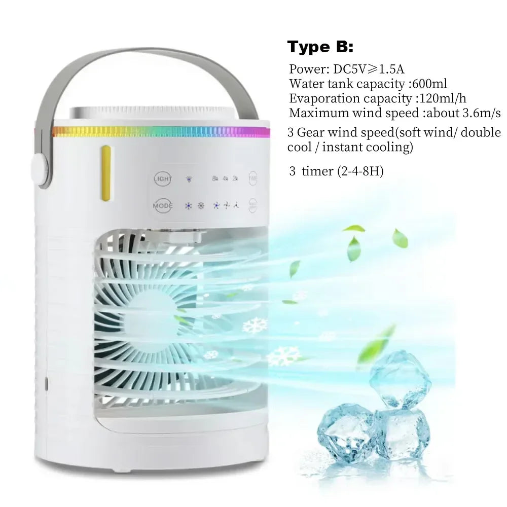 Air Conditioner Portable Desktop Air Cooler Fan with LED Night Light & Humidifier, Mini Mist Cooling Fan for Office Home