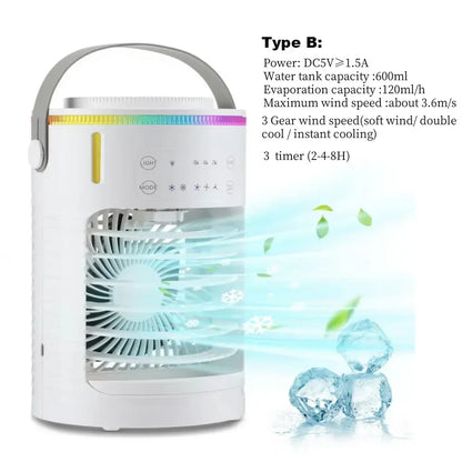 Air Conditioner Portable Desktop Air Cooler Fan with LED Night Light & Humidifier, Mini Mist Cooling Fan for Office Home