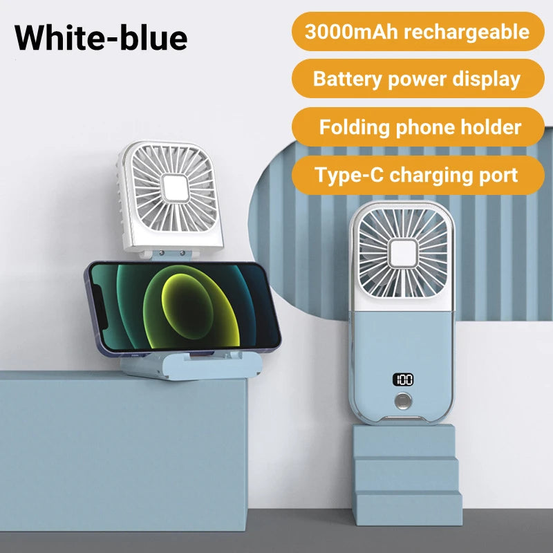 3000mAh Battery Handheld Outdoor Small Fan Portable Small Halterneck Adjustable Speeds Foldable USB Charging Cooling Artifact
