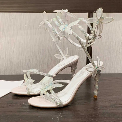 New Spring and Summer Women's High-heeled Sandals Snake-shaped Butterfly Diamond Flower Stiletto Heel Sandals High Heels