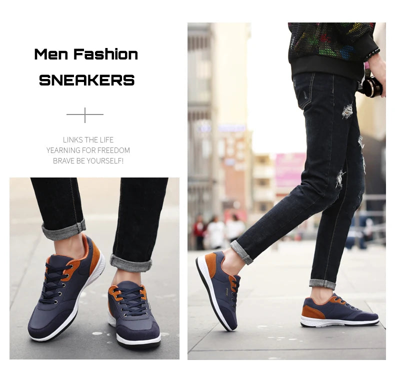 YRZL Men Shoes Spring Autumn Waterproof Walking Sneakers Leisure Male Leather Sports Shoes Non-Slip Footwear Tennis for Men