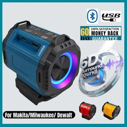 Makita Bluetooth Speaker For Milwaukee/Dewalt 18V 20V Battery With USB Type-C Port Charge Player Loudspeaker Amplifier