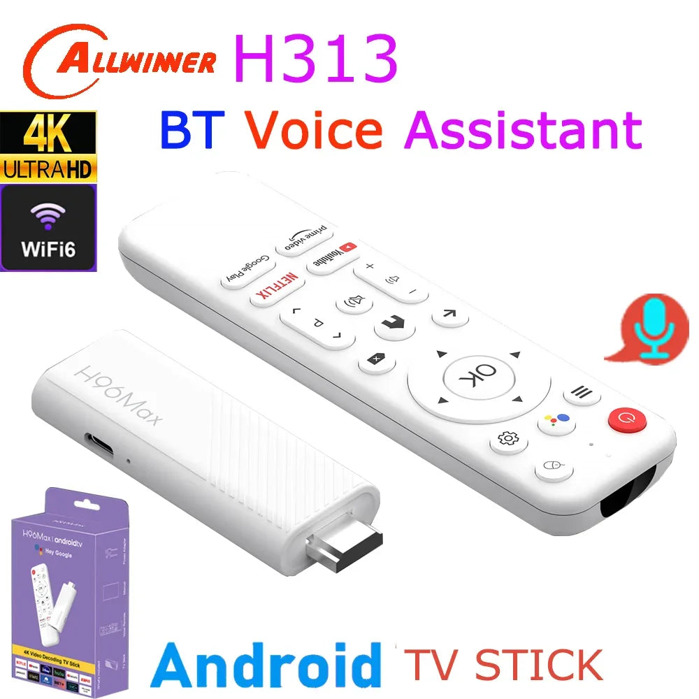 H96 Max H313 Android TV Stick Allwinner Quad Core 4K Wifi6 BT Voice Assistant Remote Control Game Media Player Smart TV Box