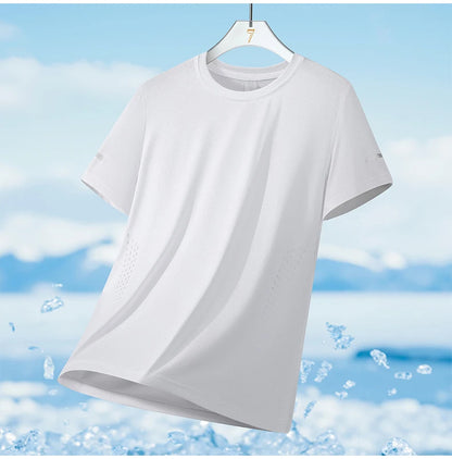Summer Mesh Sports T-Shirt Men Quick-Drying Breathable Loose Ice Silk Short Sleeves Men Jogging Hiking Round Neck Sports T-shirt