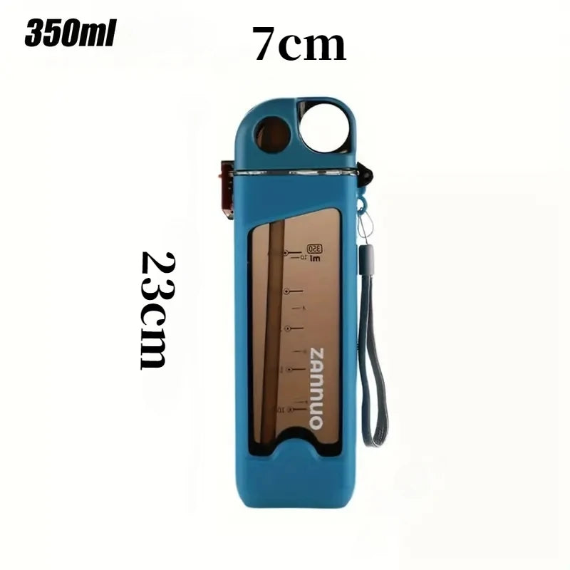 350ml Plastic Water Bottle Leak-proof Square Cup Sports Bottle with Lockable Lid and Measurements for Outdoor Sports Travel Cup