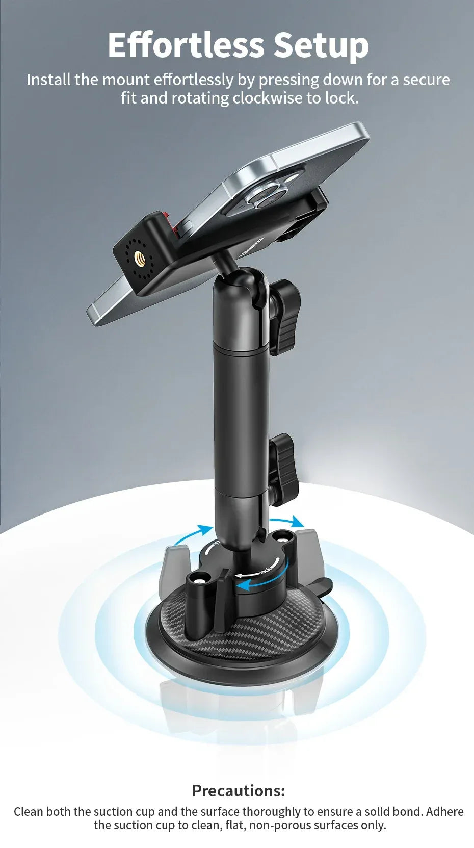 Ulanzi Go-Quick II Action Camera Smartphone Suction Cup Mount 1/4'' Screw 360° Ballhead For GoPro for Insta360 Phone Car Holder