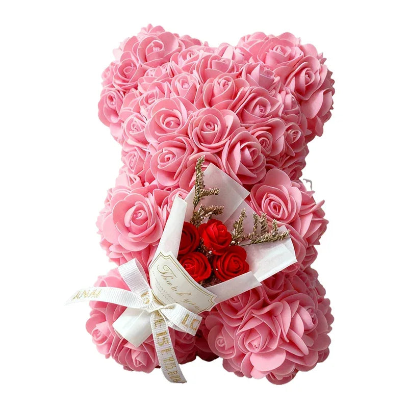 Hot 25cm Foam Rose Bear Desktop Ornament Gift Valentine's Day Home Wedding Party Fake Flower Decoration Figurine Atmosphere Prop