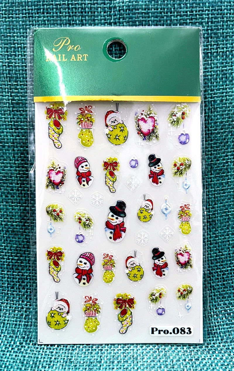 1pc Christmas Nail Art Stickers 5D Winter Holiday Themed Nail Decor Santa/Snowflakes/Christmas Trees/Gingerbread Nail Supplies *