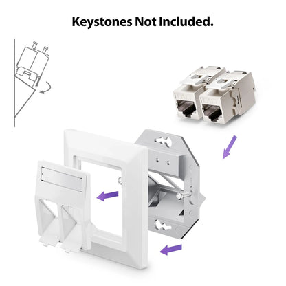 ZoeRax 2-Port Flush-Mount Network Socket RJ45 Ethernet Data Socket Patch with RJ45 CAT8 CAT7 CAT6A Fully Shielded Keystone Jacks