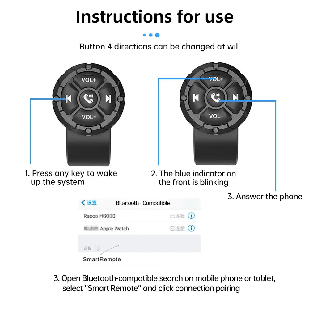 5 Keys Smart Remote Controller Wireless Bluetooth-compatible Media Button Psychedelic/Black Colors Car Motorcycle bike Control