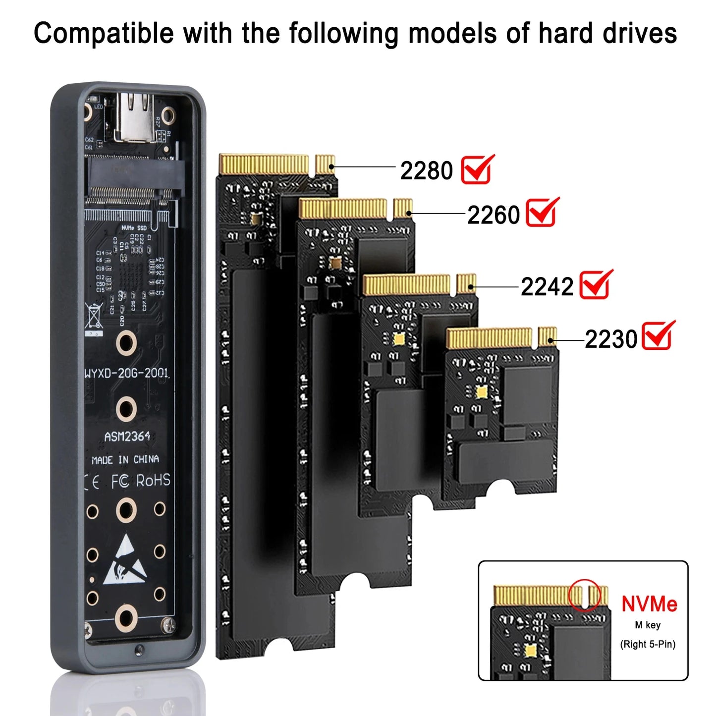 20Gbps NVMe M.2 SSD Enclosure NVMe NGFF PCIe M.2 SSD Case Portable USB C 3.2Gen2 External Adapter for Macbook PC Hard Disk Box