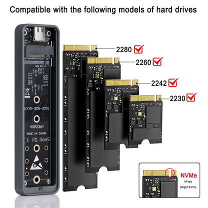 20Gbps NVMe M.2 SSD Enclosure NVMe NGFF PCIe M.2 SSD Case Portable USB C 3.2Gen2 External Adapter for Macbook PC Hard Disk Box
